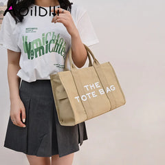 Large Capacity Canvas Handbags Female Hand Shoulder Messenger Bags Lady