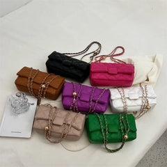 Plaid Quilted Crossbody Bag Chain Flap Messenger Bag for Women