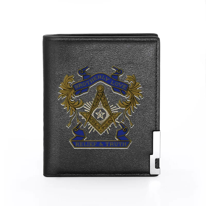 Masonic Brotherly Love Leather Wallet Slim Credit Card Holders