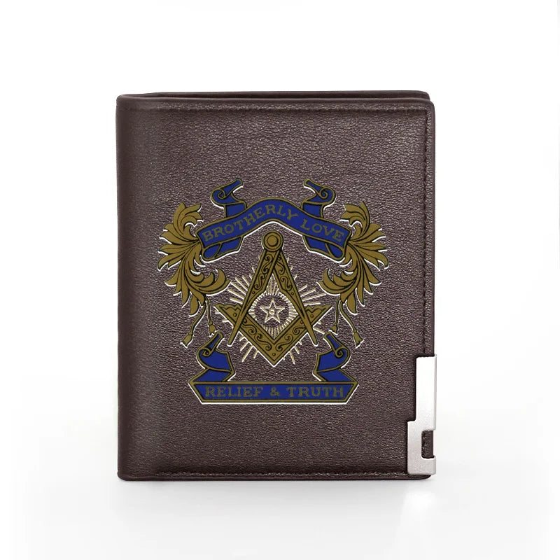 Masonic Brotherly Love Leather Wallet Slim Credit Card Holders
