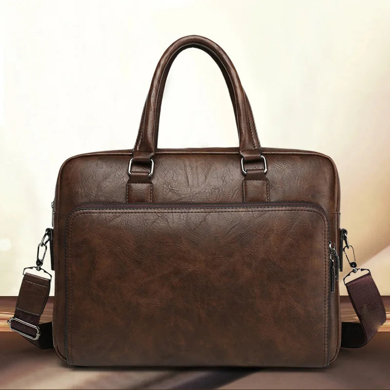 Men's Leather Briefcase Bag for 14" Laptop - Business Travel Shoulder Bag