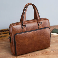 Men's Leather Briefcase Bag for 14" Laptop - Business Travel Shoulder Bag