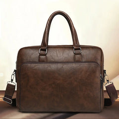 Men's Leather Briefcase Bag for 14" Laptop - Business Travel Shoulder Bag