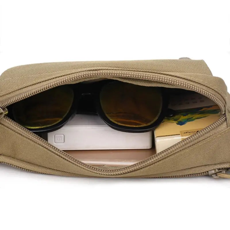 Men Fanny Pack Chest Bag 3 Pockets Nylon Waist Bag Black/Khaki