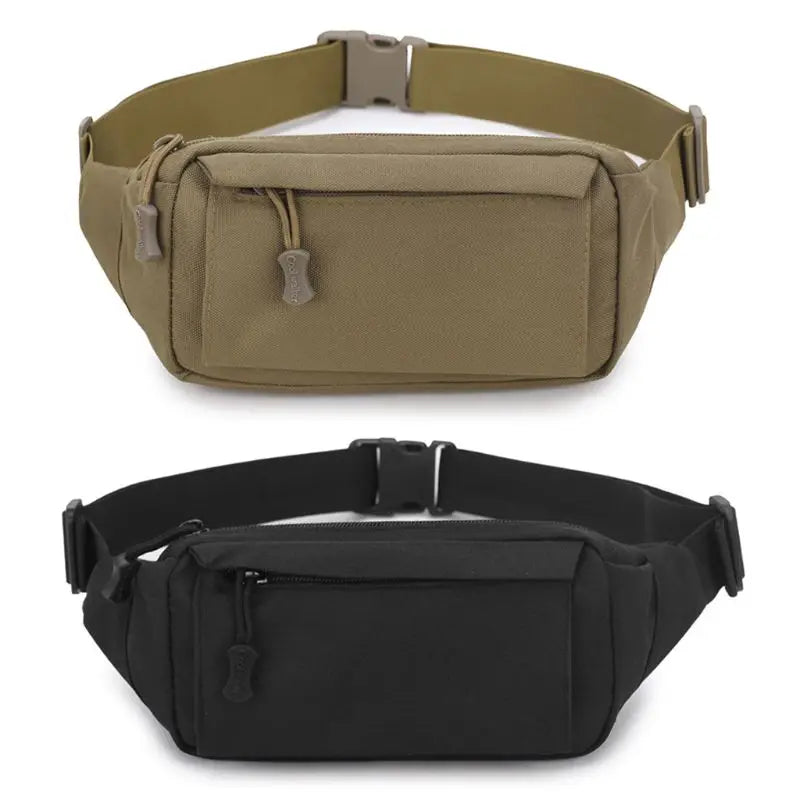 Men Fanny Pack Chest Bag 3 Pockets Nylon Waist Bag Black/Khaki