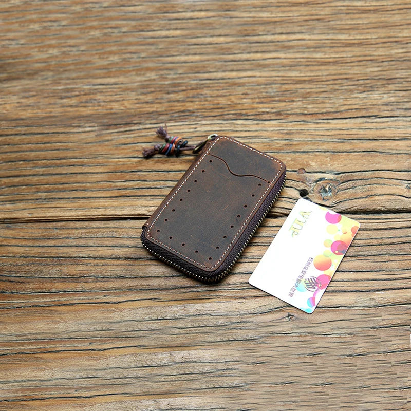 Men Leather Key Holder Zipper Key Wallet Women Housekeeper Key Case Bag
