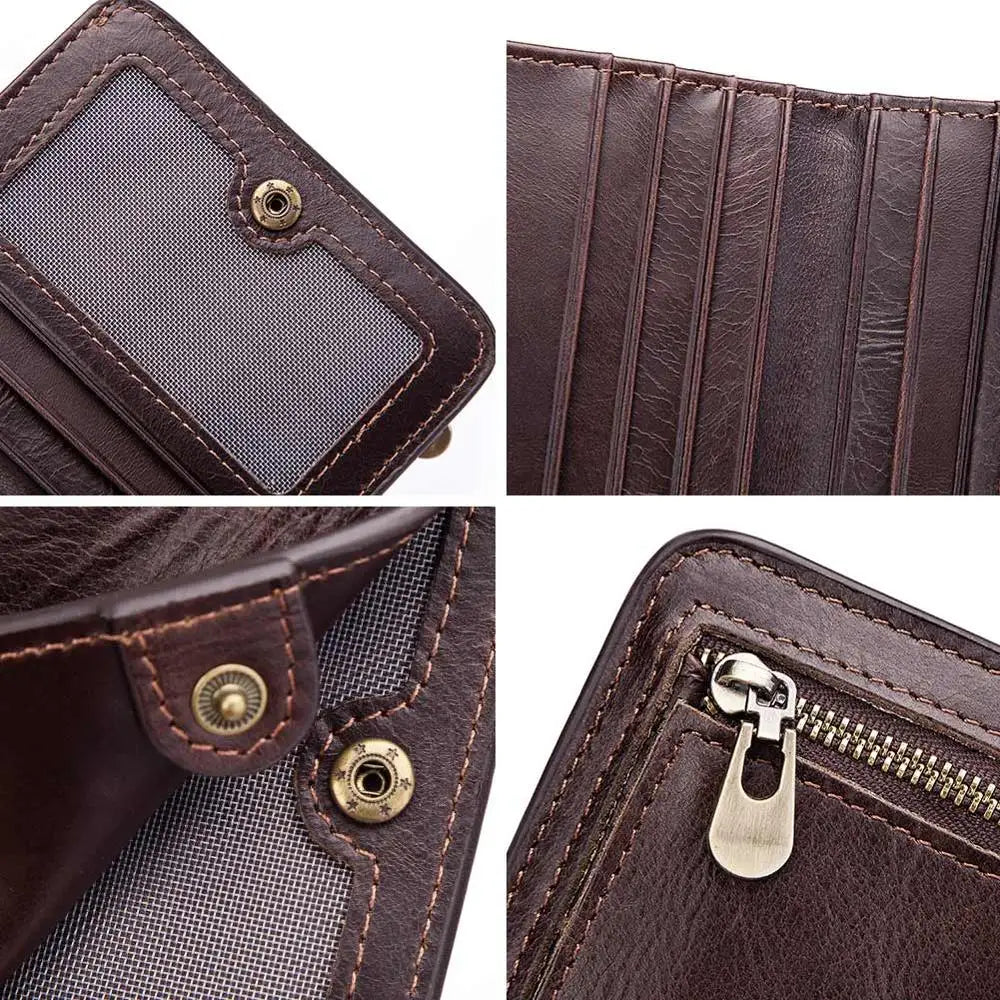 Vintage Short Men's Leather Wallet with Zipper Pouch