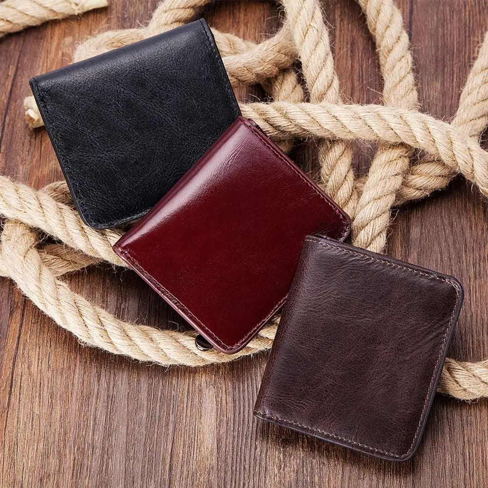 Vintage Short Men's Leather Wallet with Zipper Pouch