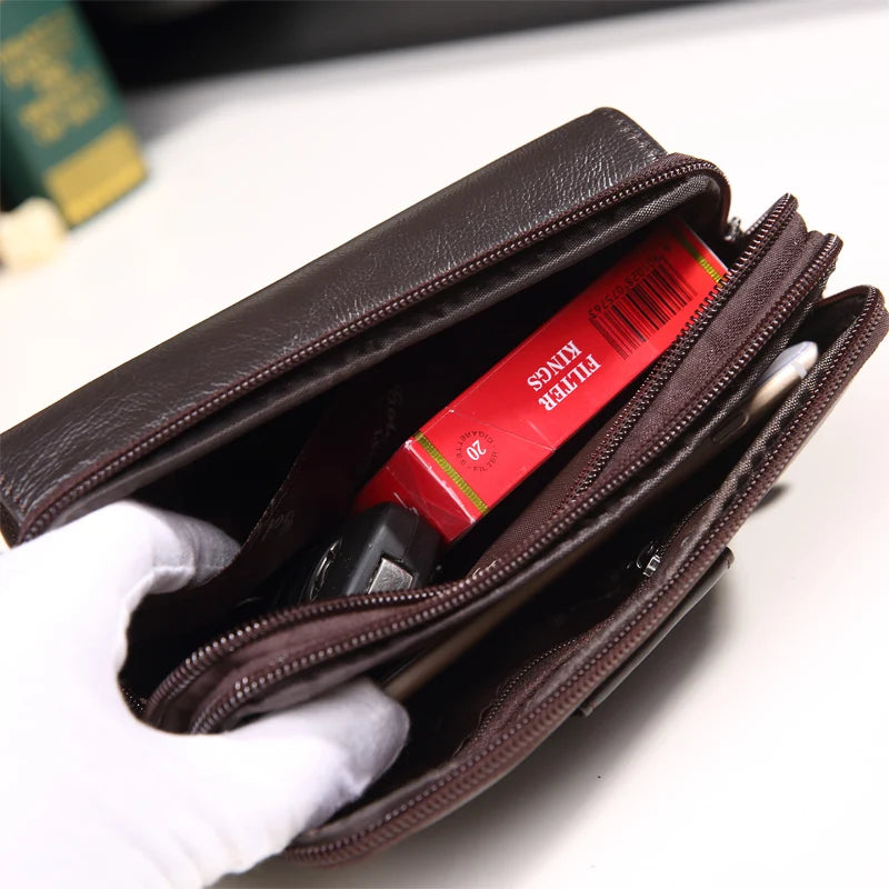 Men Leather Belt Waist Pack Phone Pocket Money Bag