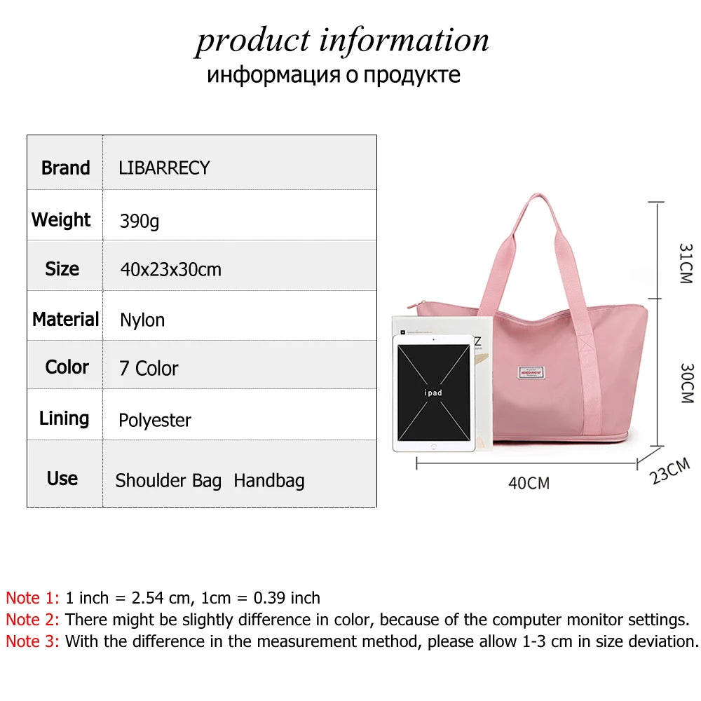 Nylon Women's Shoulder Bag Large Capacity Tote Solid Color Travel Bag