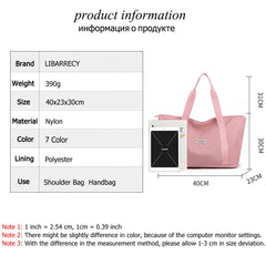 Nylon Women's Shoulder Bag Large Capacity Tote Solid Color Travel Bag