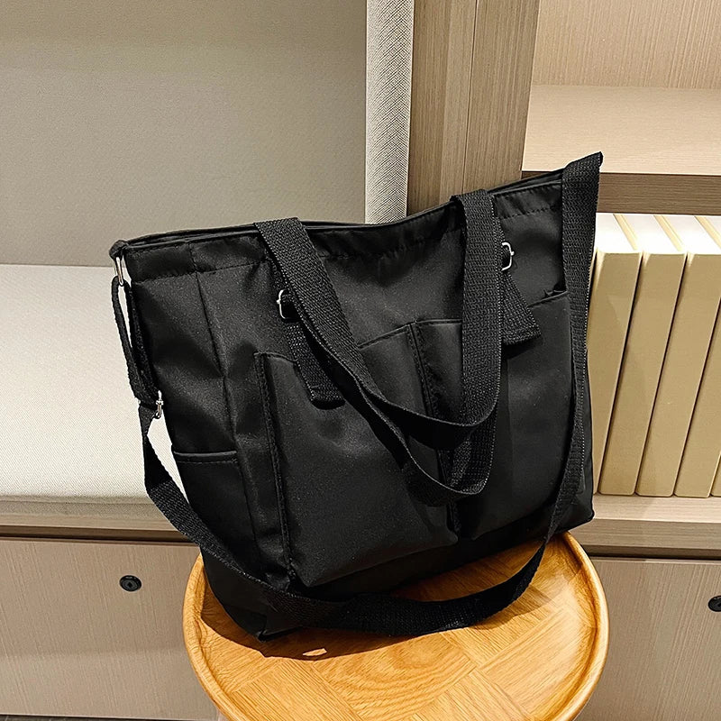 Nylon Waterproof School Bag Large Capacity Tote Shoulder Bags For Women