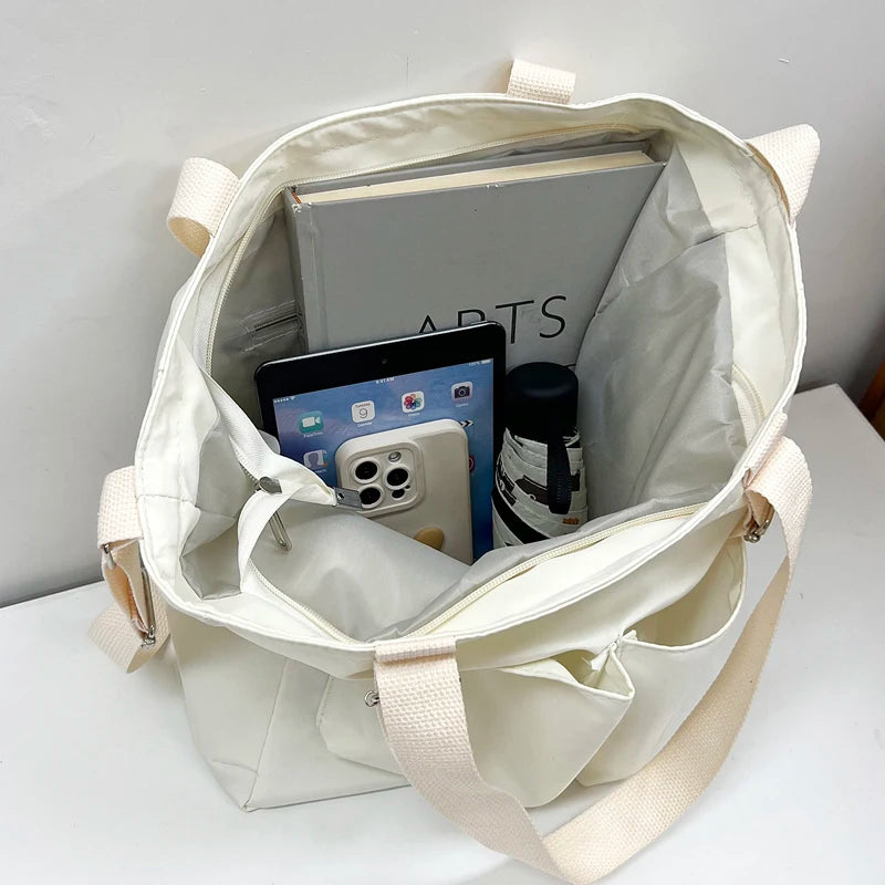 Nylon Waterproof School Bag Large Capacity Tote Shoulder Bags For Women
