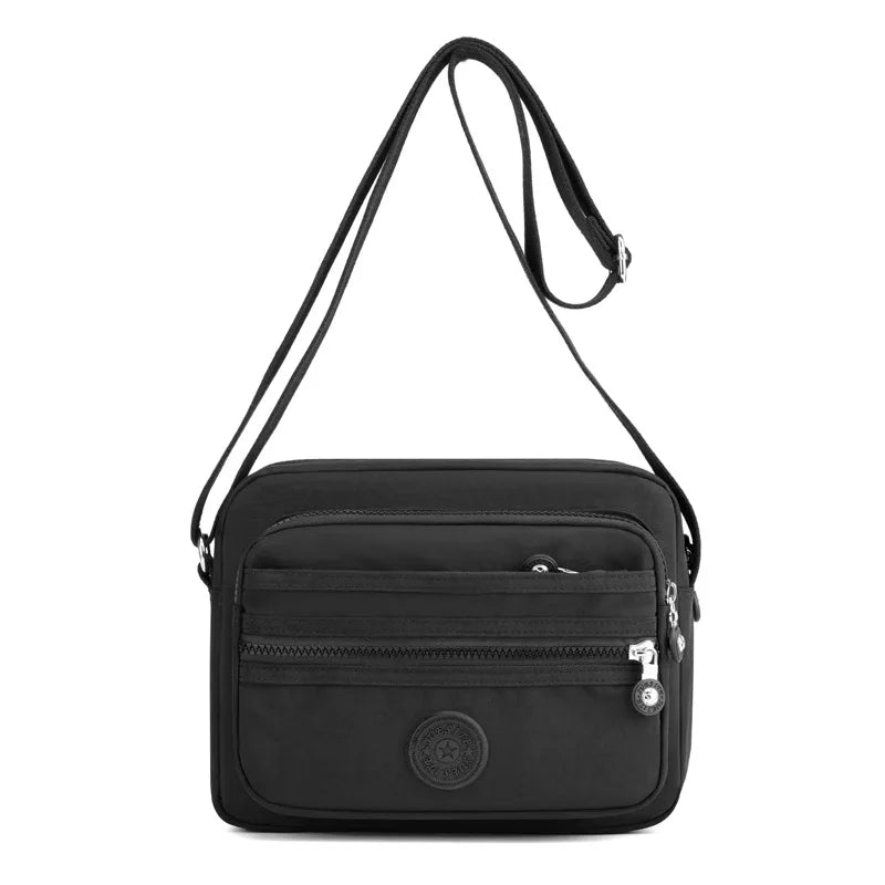 Nylon Multilayer Crossbody Bag with Flaps