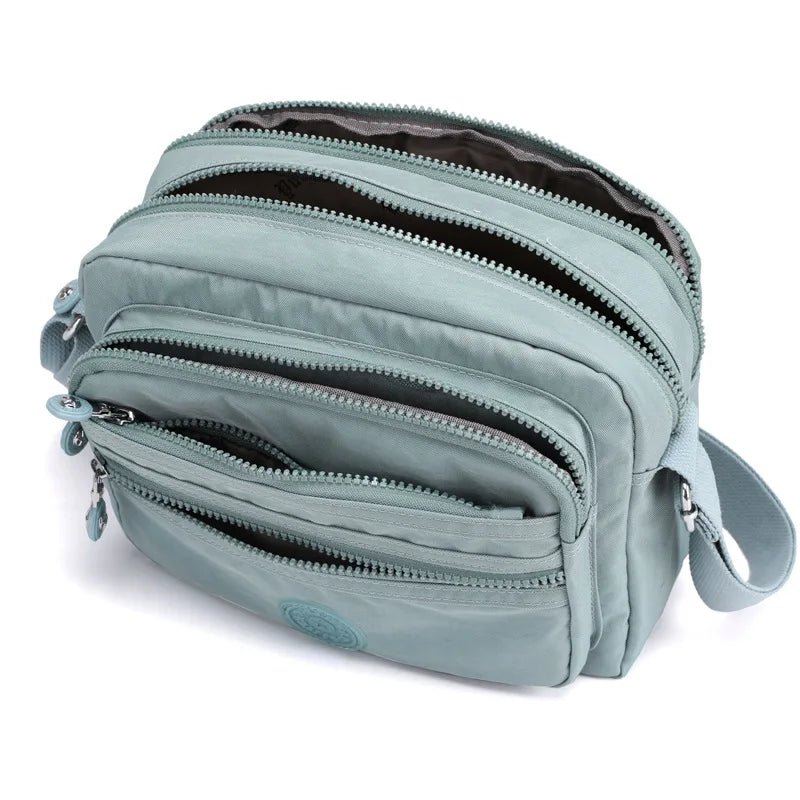 Nylon Multilayer Crossbody Bag with Flaps