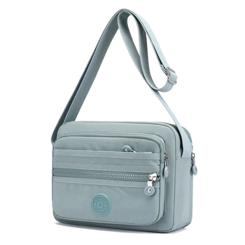 Nylon Multilayer Crossbody Bag with Flaps