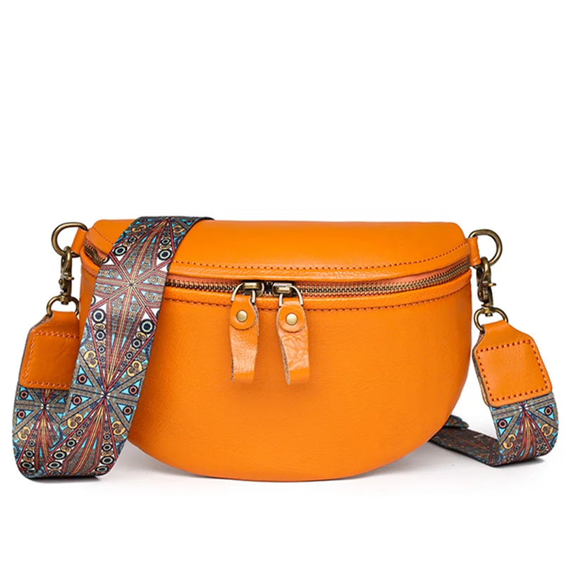Vintage Women Cow Leather Waist Bag Designers Ladies Travel Chest