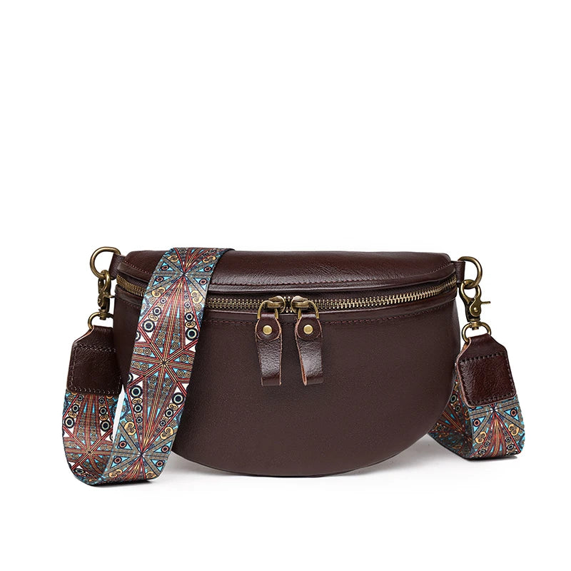 Vintage Women Cow Leather Waist Bag Designers Ladies Travel Chest
