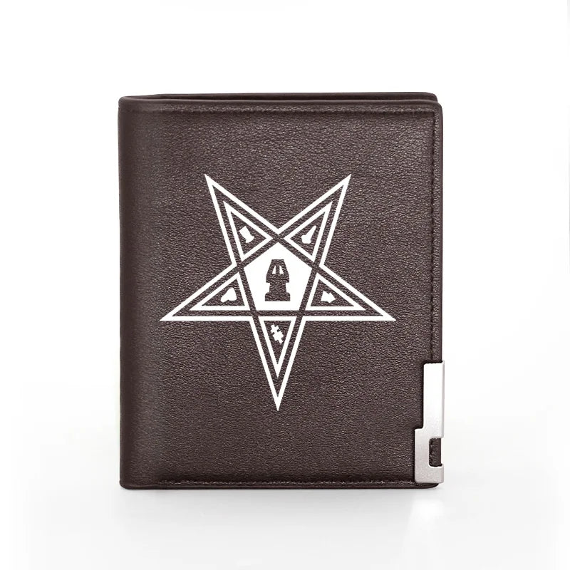 Eastern Star Leather Wallet Men Women Billfold Short Purses