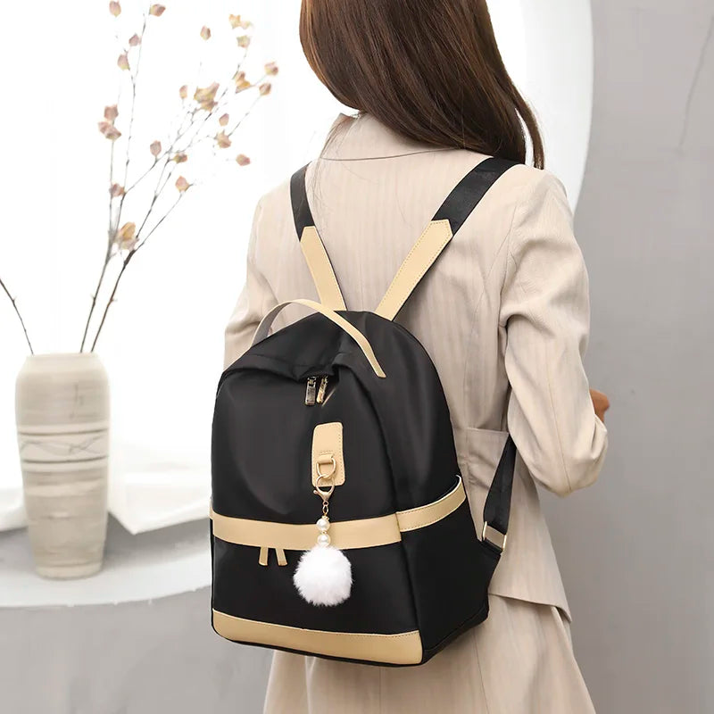 Oxford Cloth Women's Backpacks Hair Ball Pendant Girls Student
