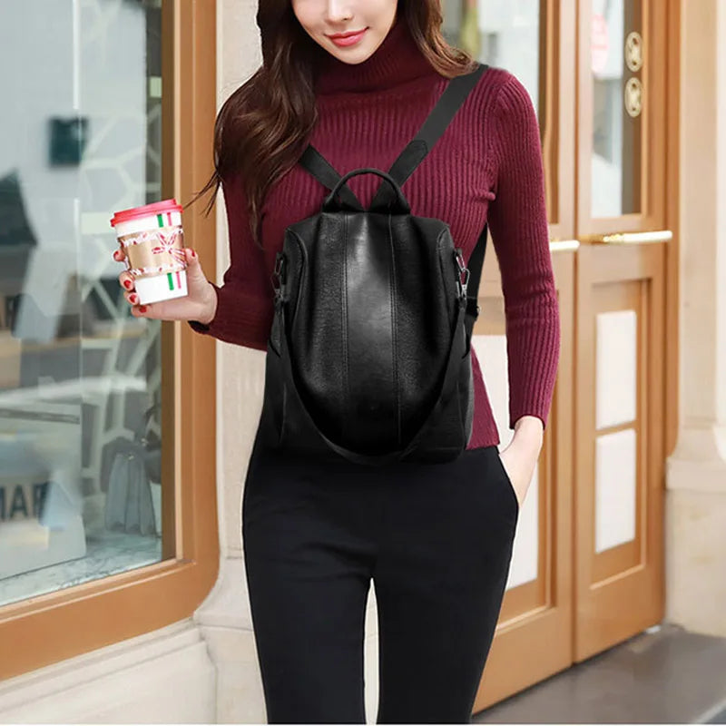 Stylish PU Leather Women's Backpack Anti-Theft Casual Bags