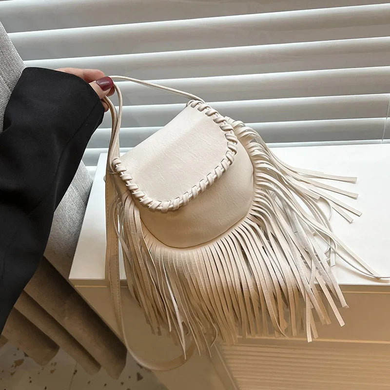 PU Leather Tassel Shoulder Bag Women Handbag Purse