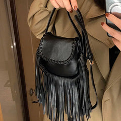 PU Leather Shoulder Bags Women Tassel Handbags Purse Ladies Retro CrossBody Bag