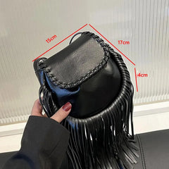 PU Leather Shoulder Bags Women Tassel Handbags Purse Ladies Retro CrossBody Bag