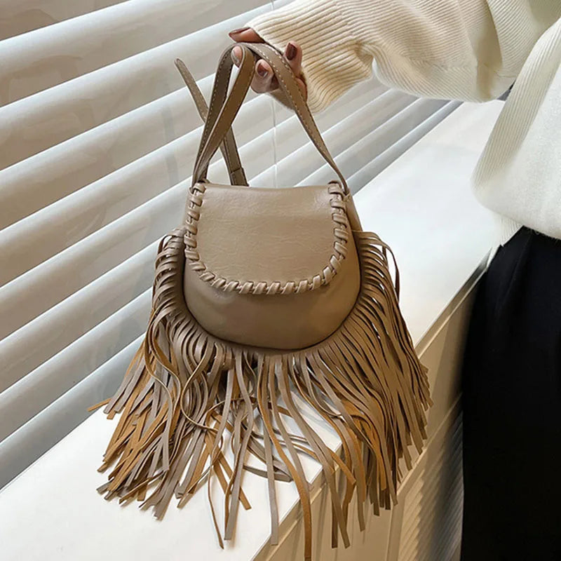 PU Leather Tassel Shoulder Bag Women Handbag Purse