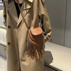 PU Leather Shoulder Bags Women Tassel Handbags Purse Ladies Retro CrossBody Bag