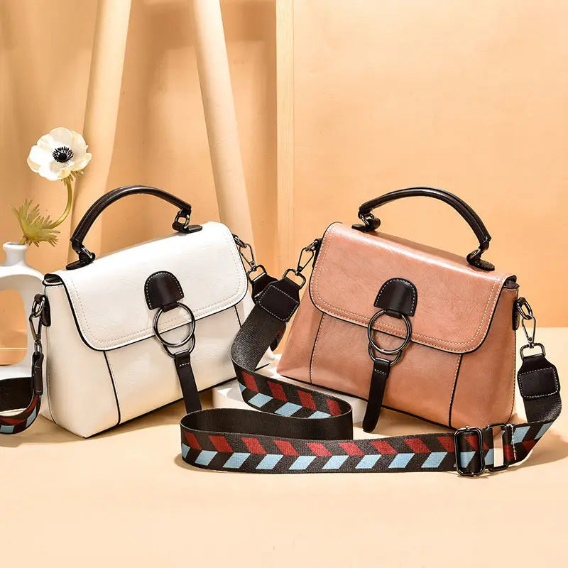 PU Leather Wide Strap Women Shoulder Crossbody Bag Lock Vintage Tote Handbag