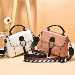 PU Leather Wide Strap Women Shoulder Crossbody Bag Lock Vintage Tote Handbag