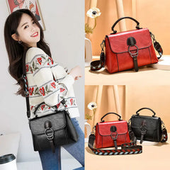 PU Leather Wide Strap Women Shoulder Crossbody Bag Lock Vintage Tote Handbag