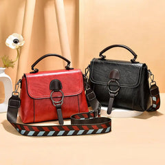 PU Leather Wide Strap Women Shoulder Crossbody Bag Lock Vintage Tote Handbag
