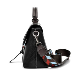 PU Leather Wide Strap Women Shoulder Crossbody Bag Lock Vintage Tote Handbag