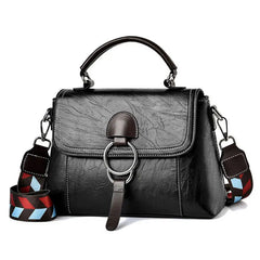 PU Leather Wide Strap Women Shoulder Crossbody Bag Lock Vintage Tote Handbag