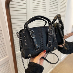 PU Leather Women Shoulder Bag Top Handle Handbag Chain Messenger Bag