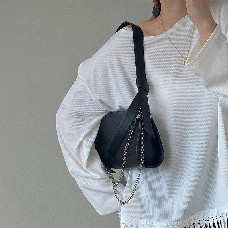 PU Leather Women Underarm Bag with Chain Shoulder Straps