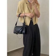 PU Leather Women Underarm Bag with Chain Shoulder Straps