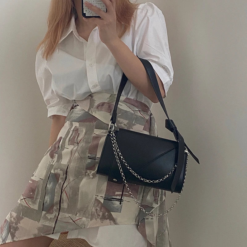 PU Leather Women Underarm Bag with Chain Shoulder Straps