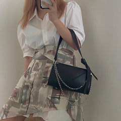 PU Leather Women Underarm Bag with Chain Shoulder Straps
