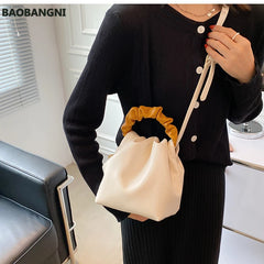 Stylish PU Leather Shoulder Bag Hit Color Bucket Bag