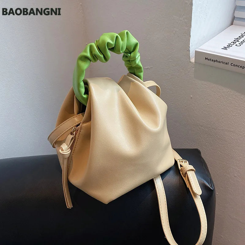 Stylish PU Leather Shoulder Bag Hit Color Bucket Bag