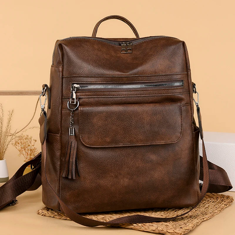 Vintage Woman Backpack Soft Leather Bag Ladies Rucksack