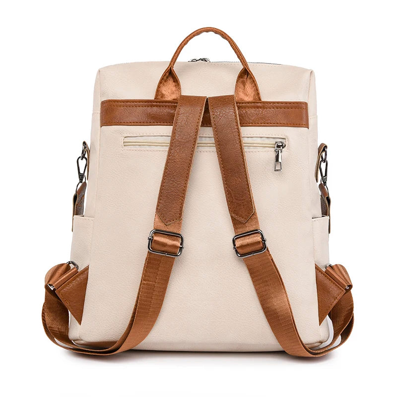 Vintage Woman Backpack Soft Leather Bag Ladies Rucksack