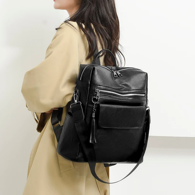 Vintage Woman Backpack Soft Leather Bag Ladies Rucksack