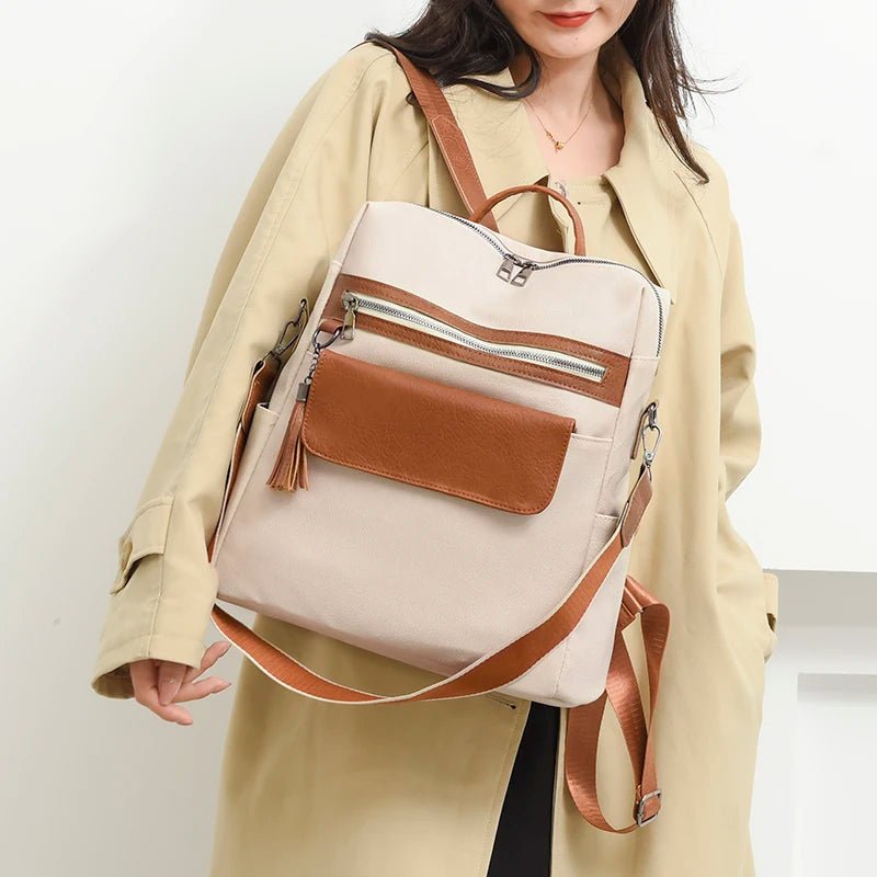 Vintage Woman Backpack Soft Leather Bag Ladies Rucksack
