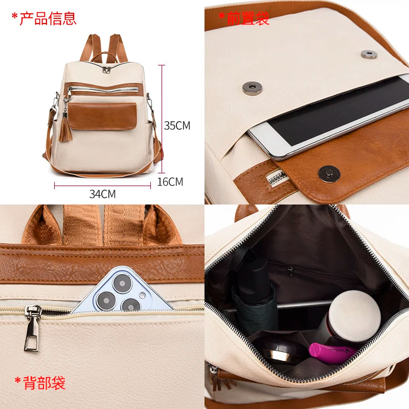 Vintage Woman Backpack Soft Leather Bag Ladies Rucksack
