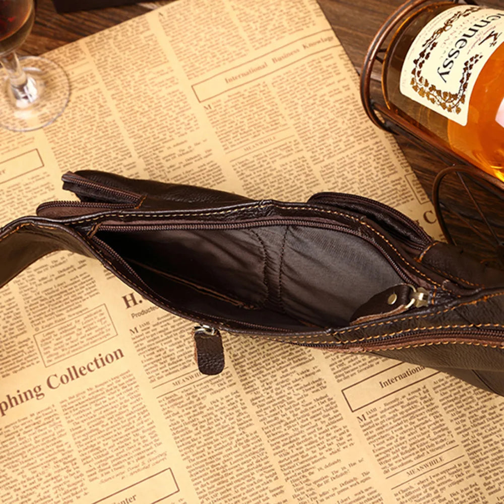 Real Cowhide Men Shoulder Chest Bag Retro Travel Sling Rucksack