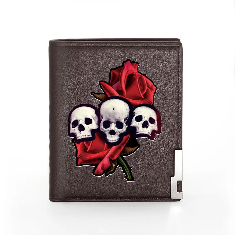 Skull Rose Leather Wallet Slim Credit Card/ID Holders Money Bag